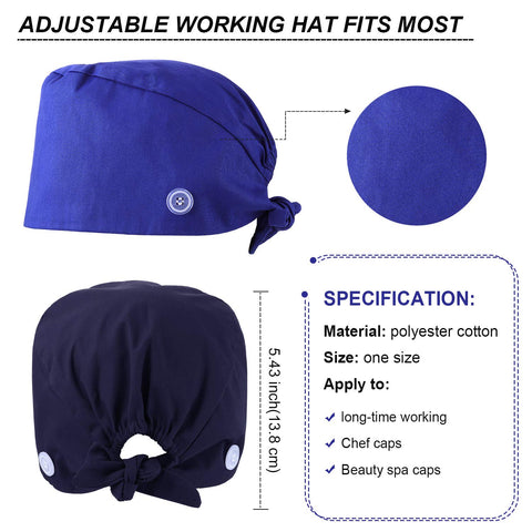 Syhood bouffant cap side view highlights button design for easy face-cover attachment.