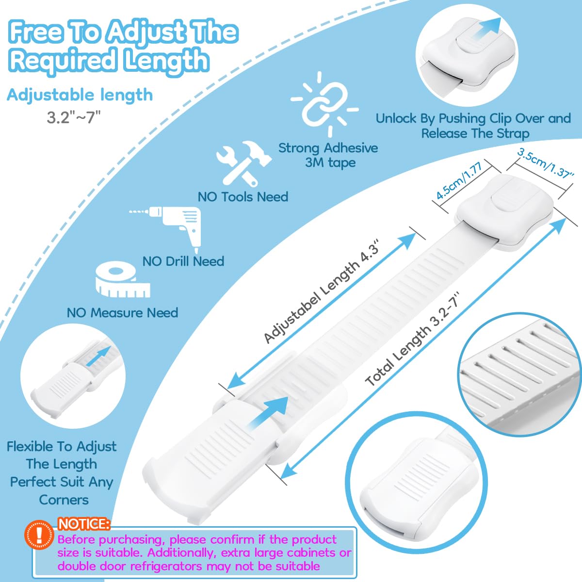 Syican white cabinet locks with 3M tape offer strong adhesion and easy removal.