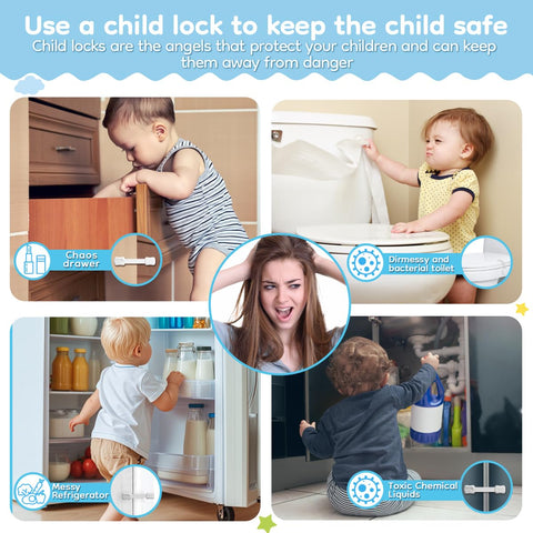 Syican cabinet locks on fridge doors help restrict access to contents.