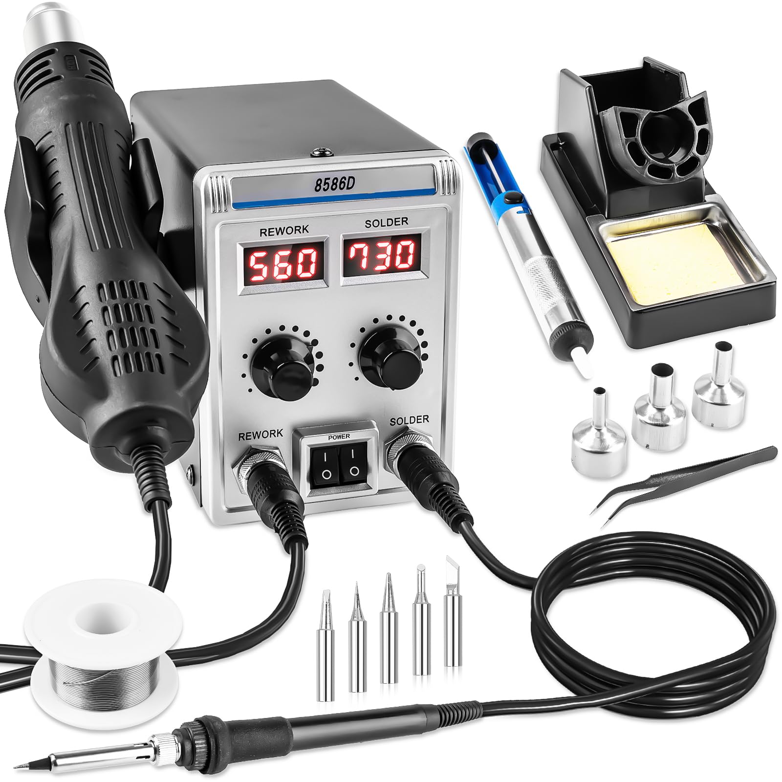 Syizyen 8586D dual-display soldering station for precise control and multitasking.