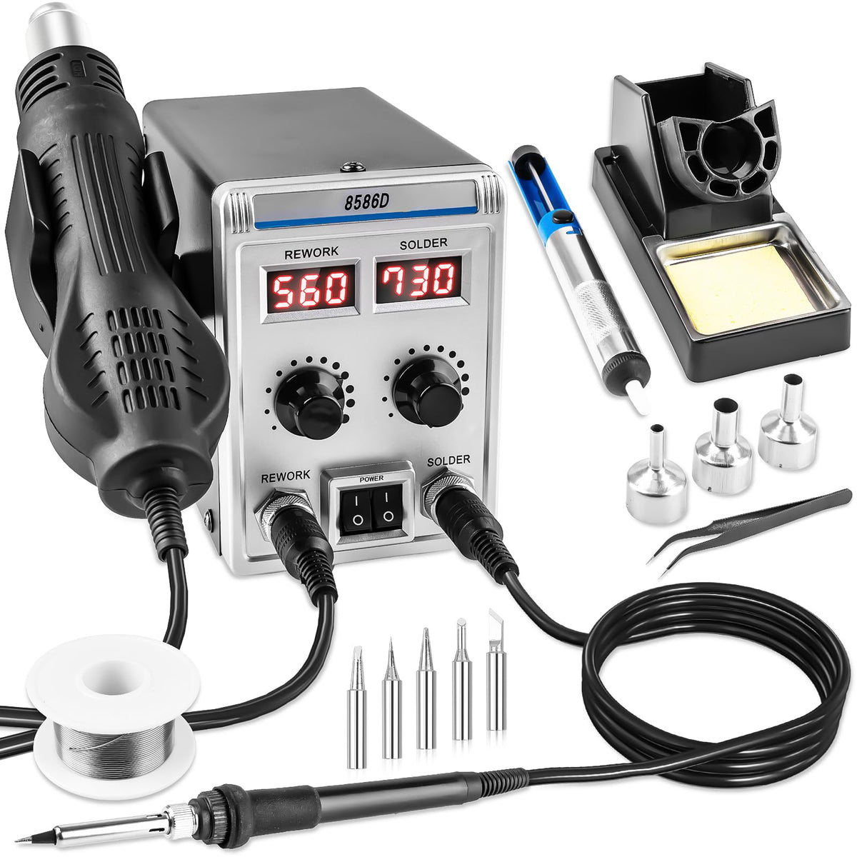 Syizyen 8586D dual-display soldering station for precise control and multitasking.