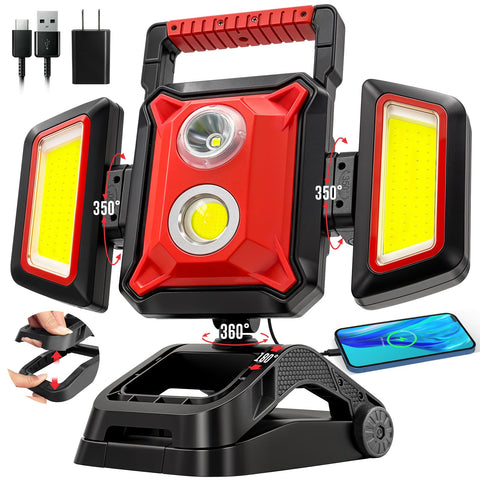 SYLSTAR 40W work light folded for compact storage and quick setup, ready to grab and go.