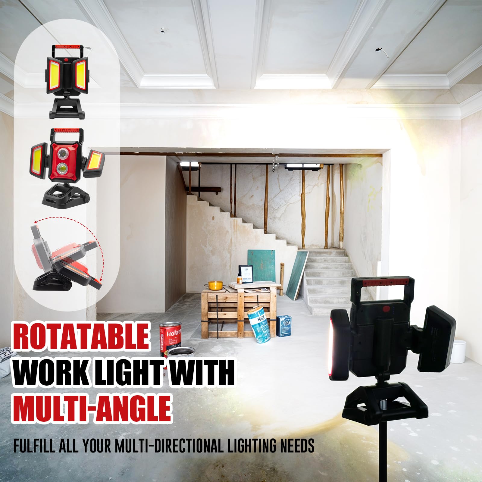 SYLSTAR LED work light showing magnets and tripod mount for versatile placement.