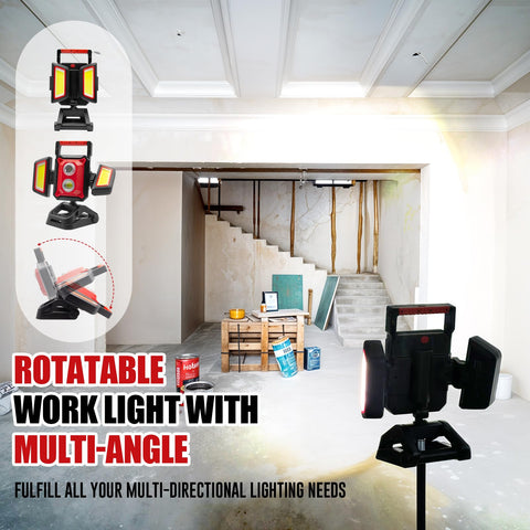 SYLSTAR LED work light showing magnets and tripod mount for versatile placement.