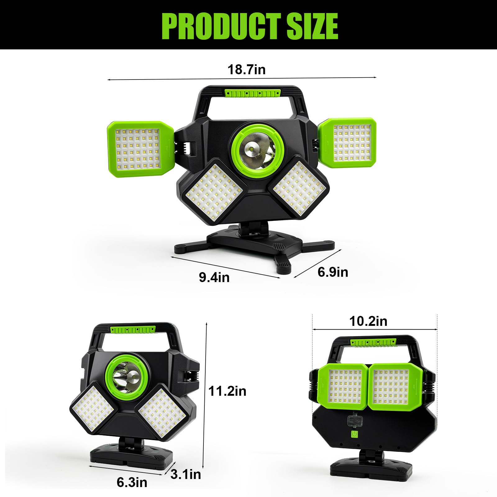SYLSTAR portable work light folds for compact storage and easy transport.