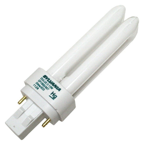 Sylvania 21117 six-pack front view, energy-efficient 13W bulbs suitable for compact fixtures.