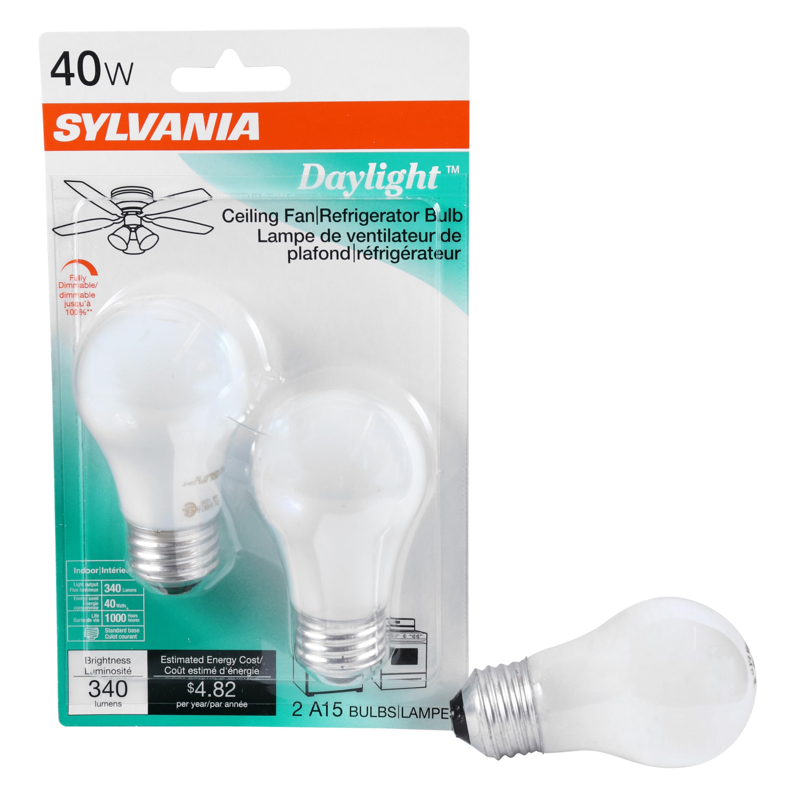 SYLVANIA A15 40W soft white bulb, front view, ideal for cozy living areas.