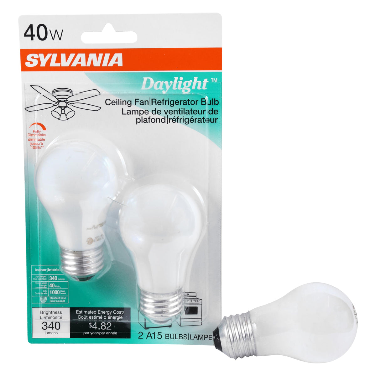 SYLVANIA A15 40W soft white bulb, front view, ideal for cozy living areas.