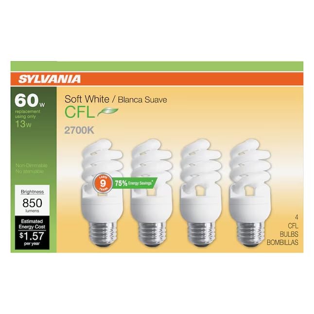 SYLVANIA CFL T2 Twist bulb 60W equivalent delivers 850 lumens for bright rooms