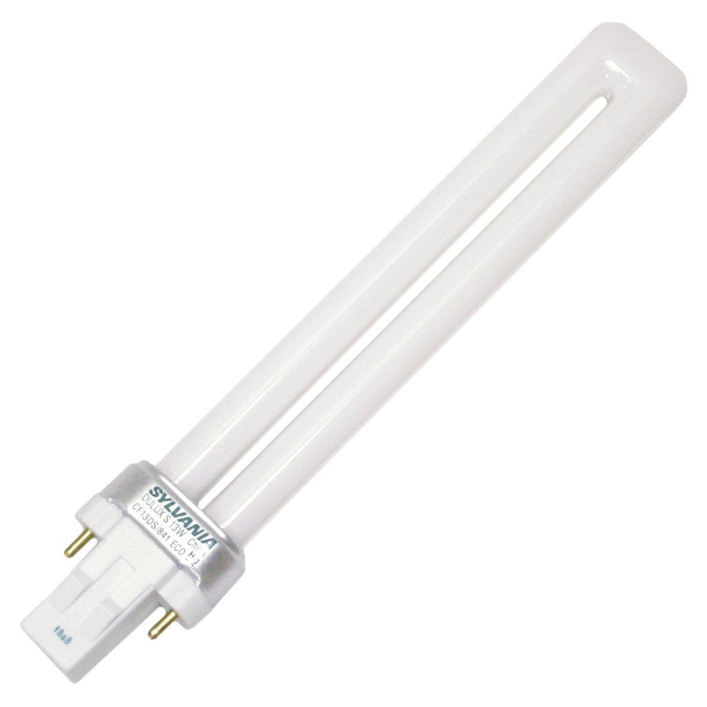 SYLVANIA Dulux 13W lamp delivering cool white light for energy-efficient indoor use.