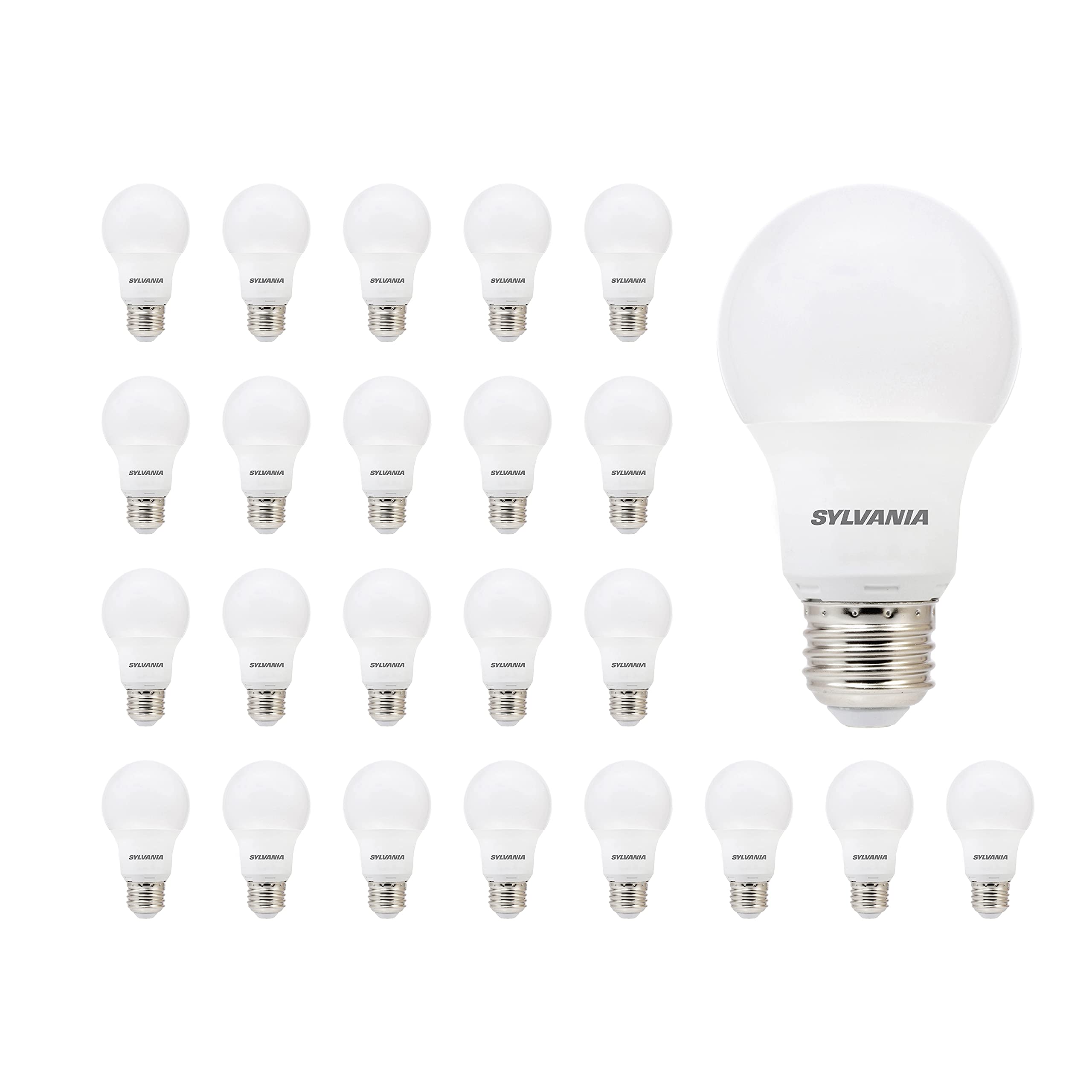 Sylvania LED A19 24-pack packaging highlights bulk value and savings.