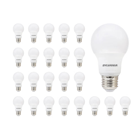 Sylvania LED A19 24-pack packaging highlights bulk value and savings.
