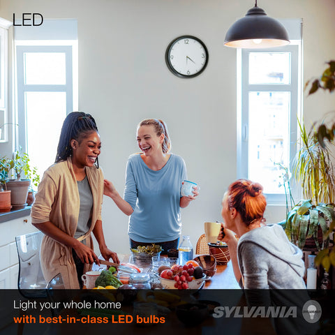 Sylvania A19 long-life bulbs installed in a floor lamp setup