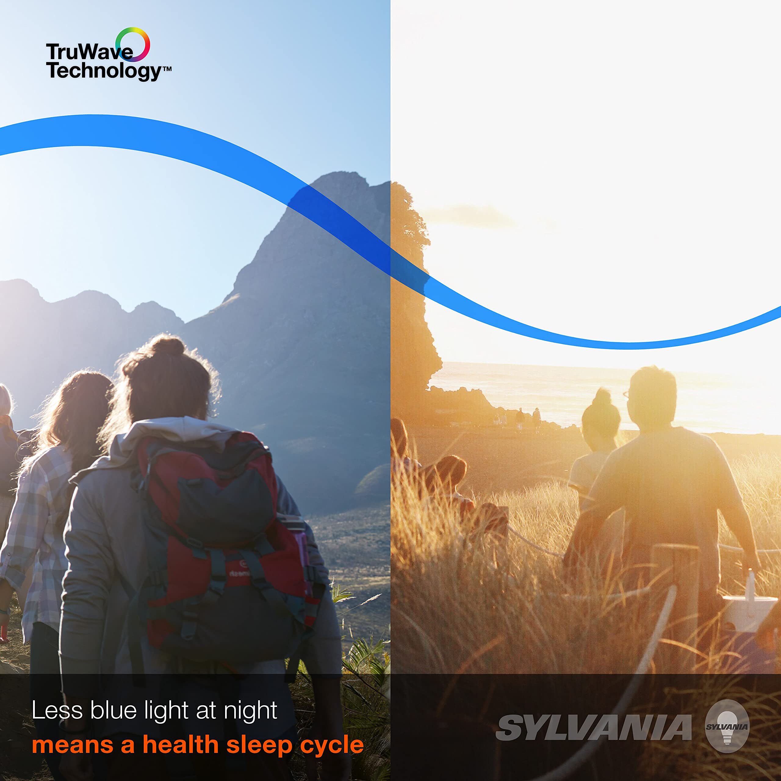 Sylvania TruWave A19 bulb close-up with frosted glass and soft glow