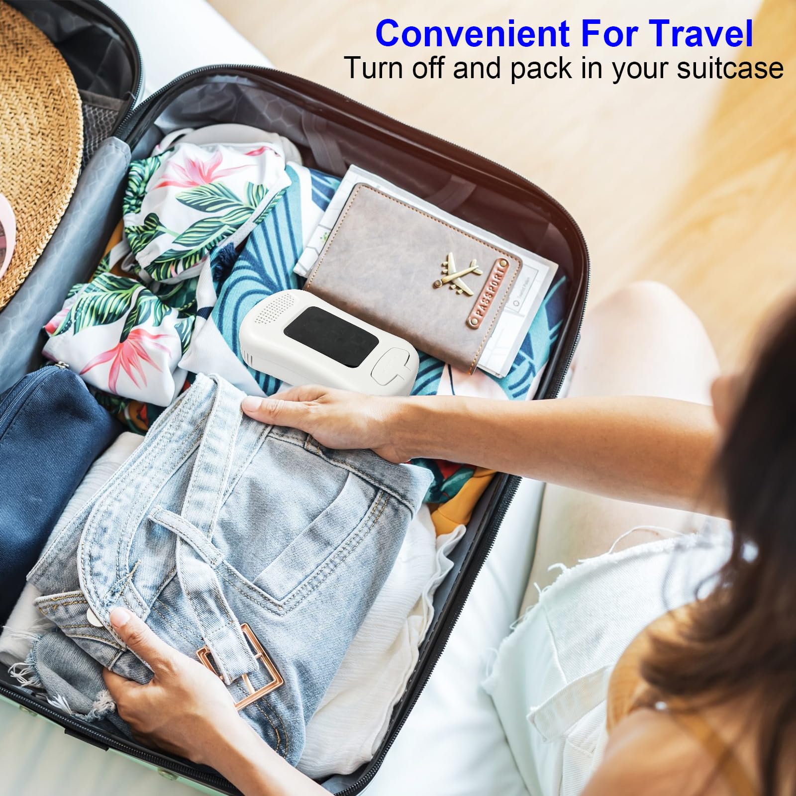 Sylzy compact, travel-friendly CO detector fits luggage or bag.