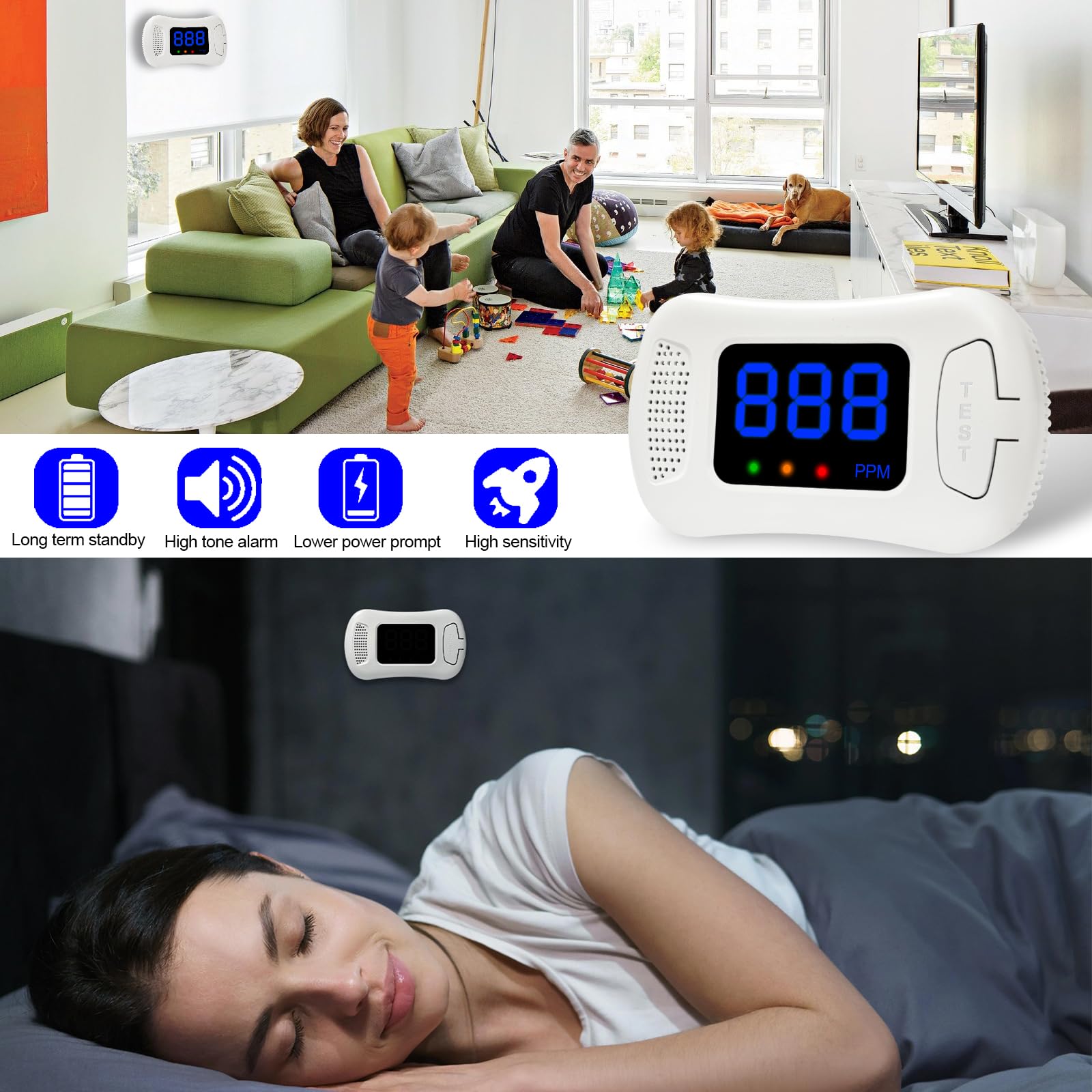 Sylzy portable CO detector suitable for travel, office, and hotels.