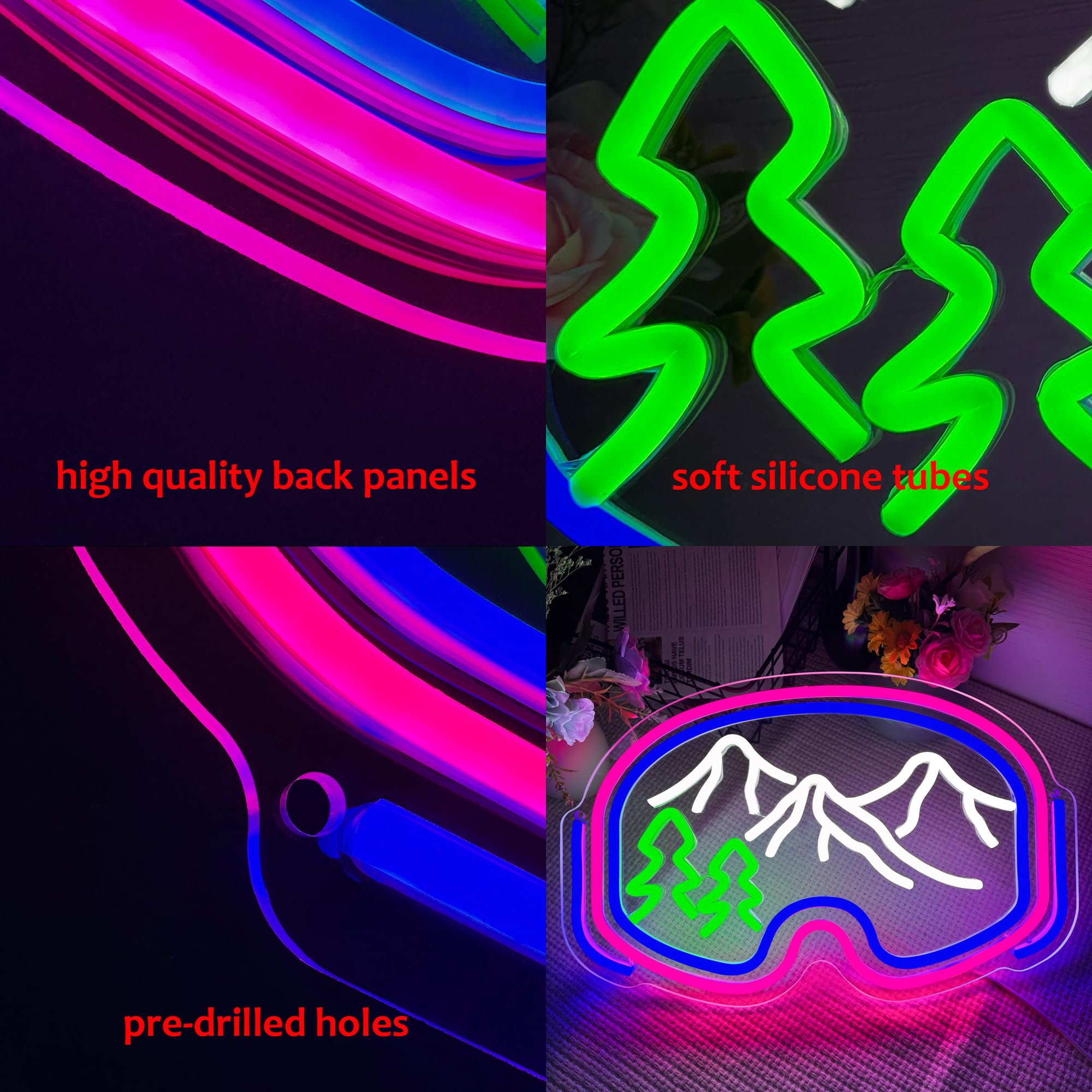 Symone ski goggles neon sign bar setup adds festive lighting to events