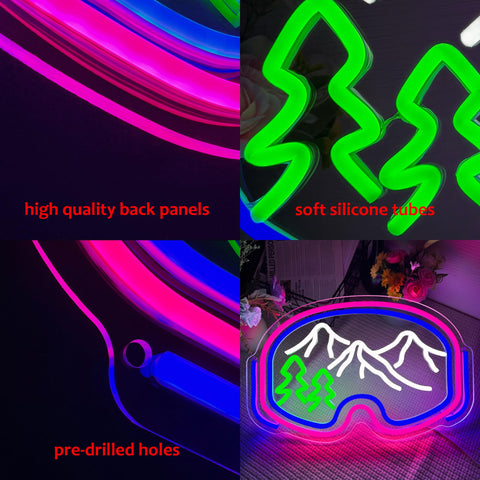 Symone ski goggles neon sign bar setup adds festive lighting to events