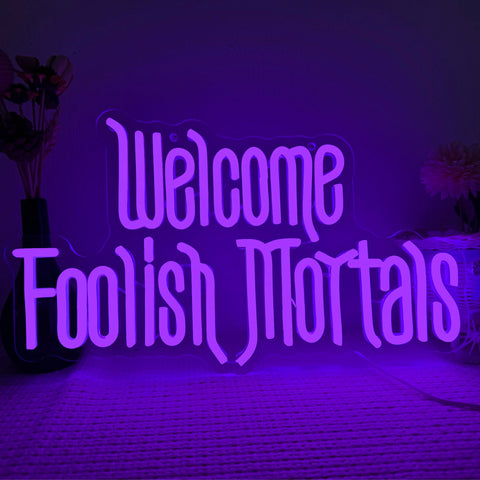 Symone coffin neon sign with purple glow adding spooky room ambiance