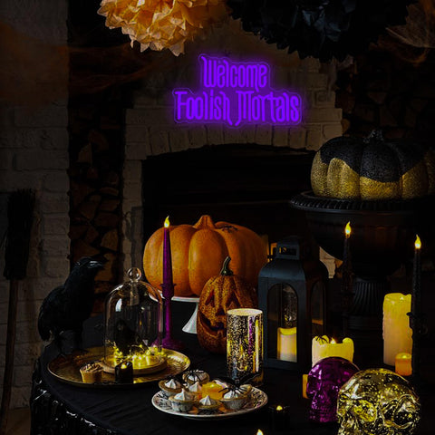 Symone haunted mansion neon glow dramatic themed space ambiance