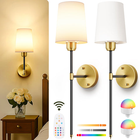 SyncGlow battery wall sconces in black gold create cordless ambient lighting.