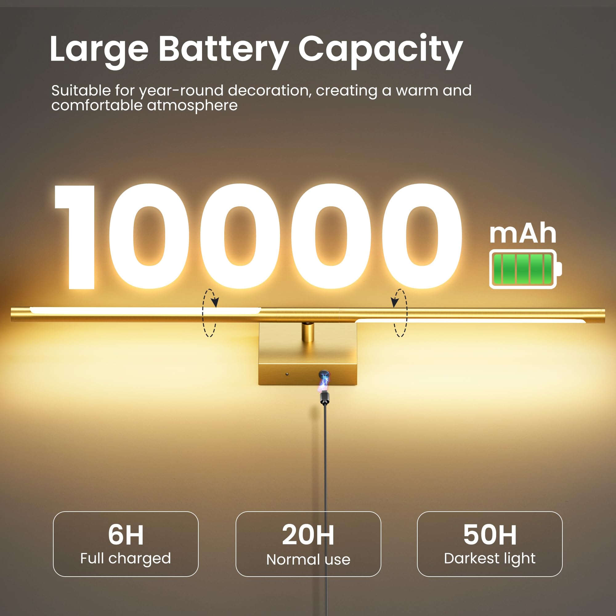 SyncGlow 10000mAh battery-powered wall sconce delivers long runtimes for evenings