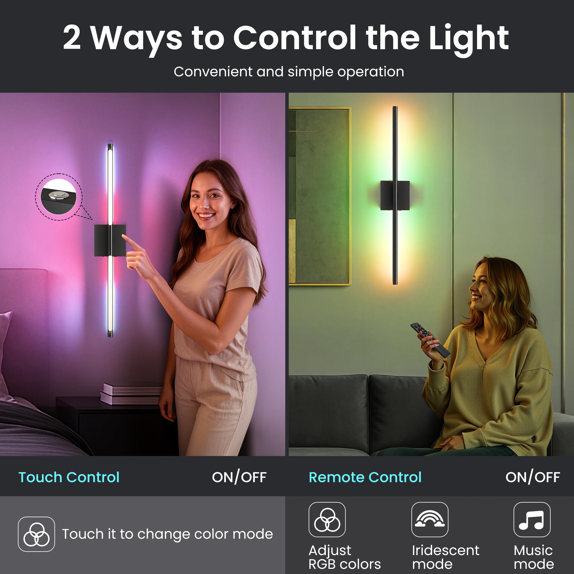 SyncGlow RGB color modes for mood-enhancing lighting without wires
