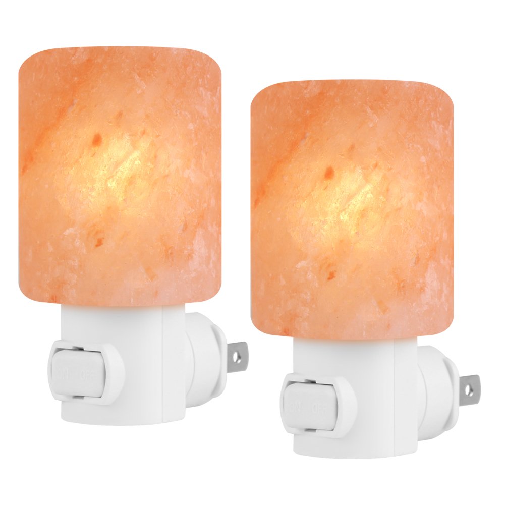 Syntus 2-pack Himalayan salt lamp glowing natural crystal for warm ambient lighting.