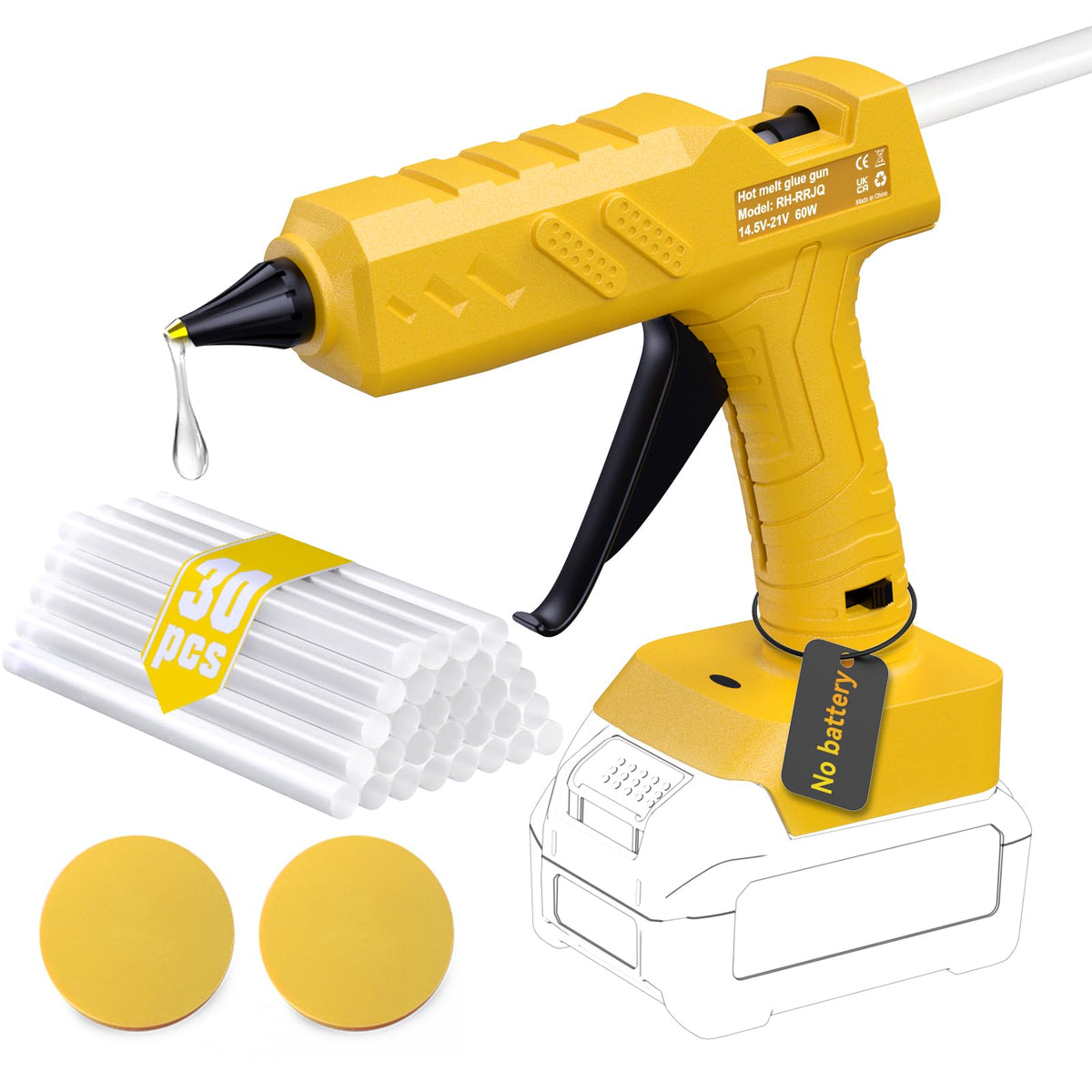 Synxiter 100W cordless glue gun with DeWalt 20V MAX battery compatibility for versatile on-the-go bonding.