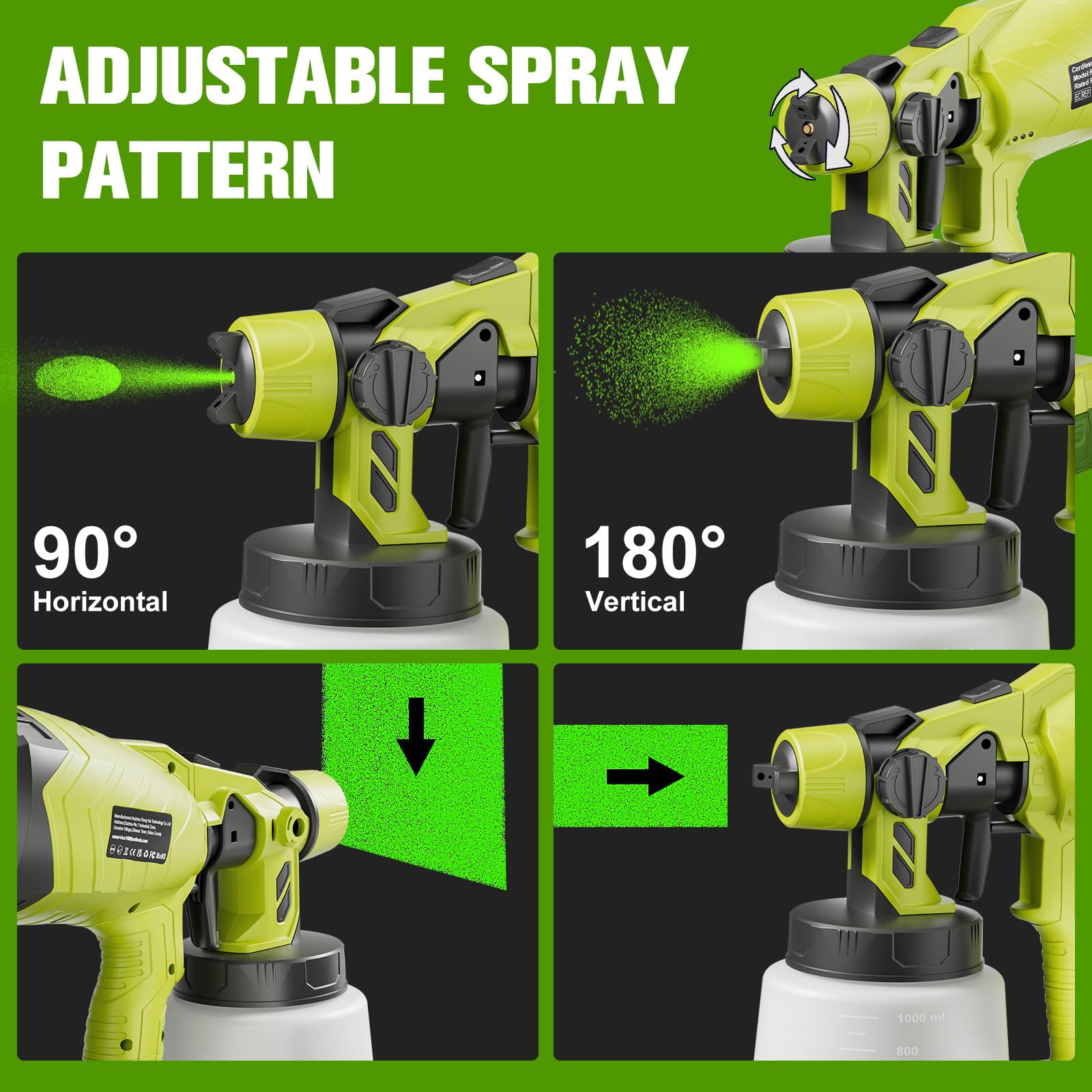Synxiter sprayer with 3 spray patterns for horizontal vertical and round applications