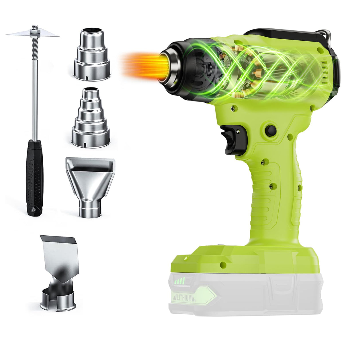 Synxiter Ryobi 18V heat gun front view highlights compact cordless design for on-site crafts.