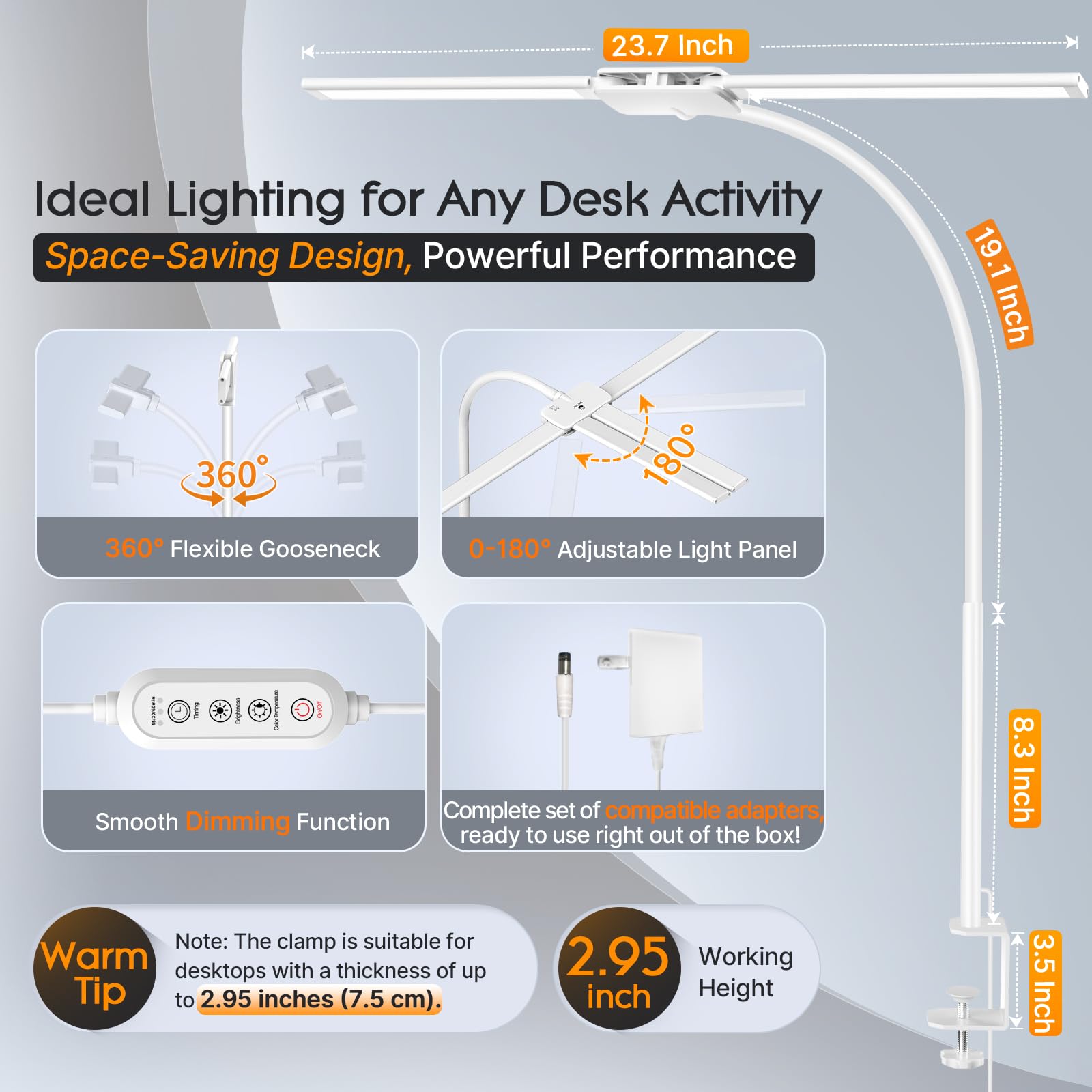 Syrinx 23.7 inch light bar delivers wide desk illumination coverage