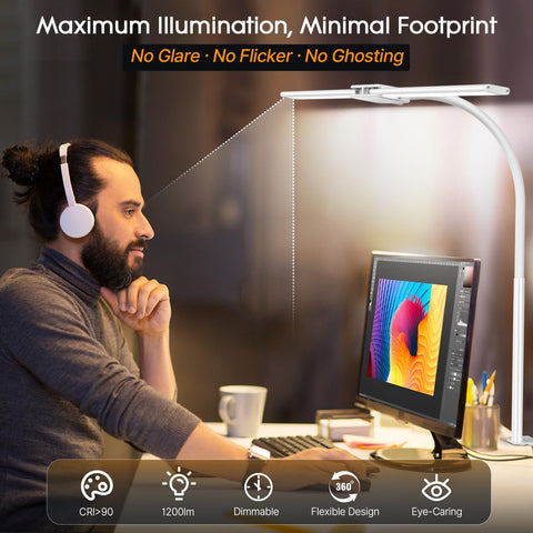 Syrinx desk lamp clamp attaches securely to desks up to 2.95 inches thick