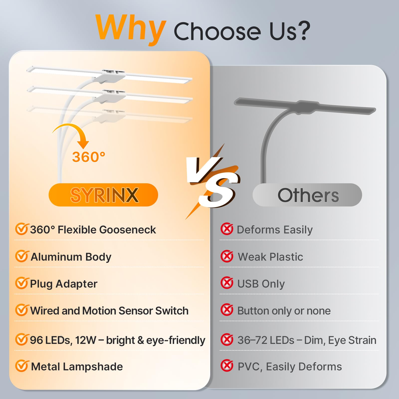 Syrinx lamp with wired control for quick brightness and temperature adjustment