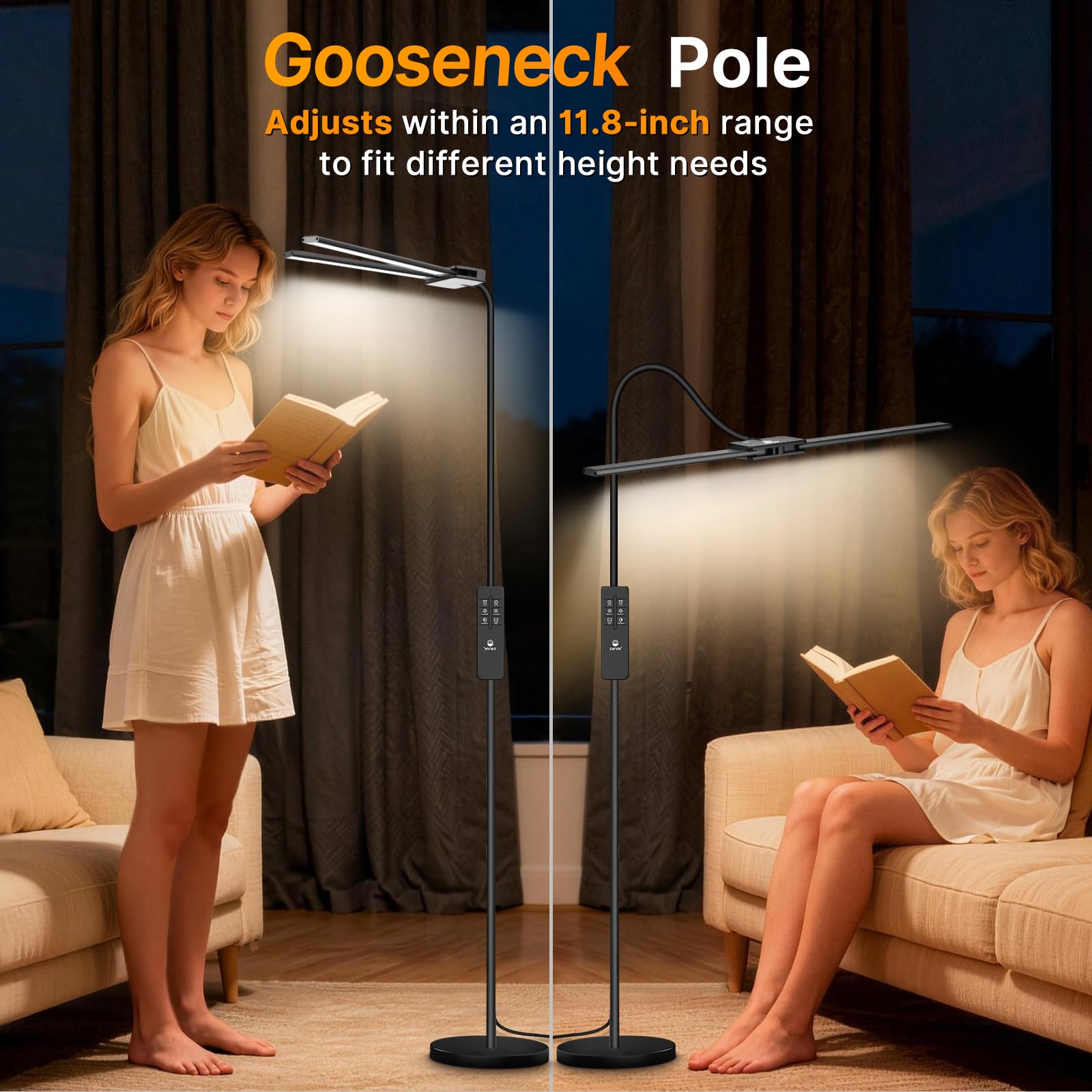 Syrinx LED Floor Lamp 360 degree gooseneck for versatile light direction