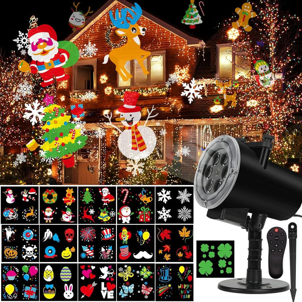 Syslux holiday projector light displaying 16 dynamic slides for festive yard displays