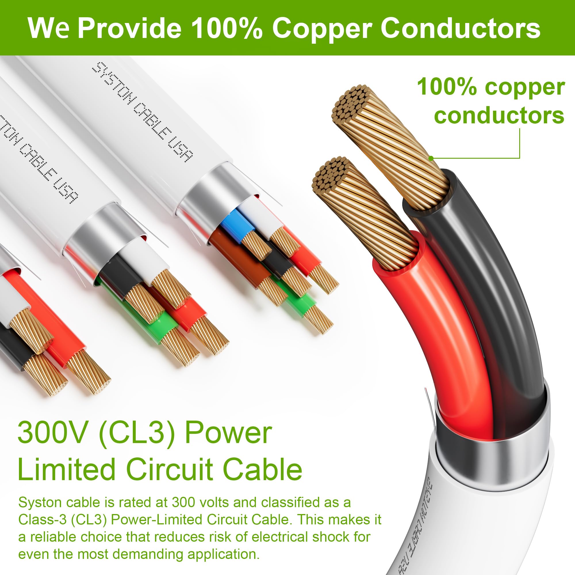 Syston shielded cable with aluminum foil shielding for clean signals.