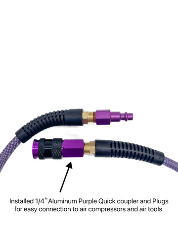 SYXQT air hose with swivel purple coupler for easy tool connections.