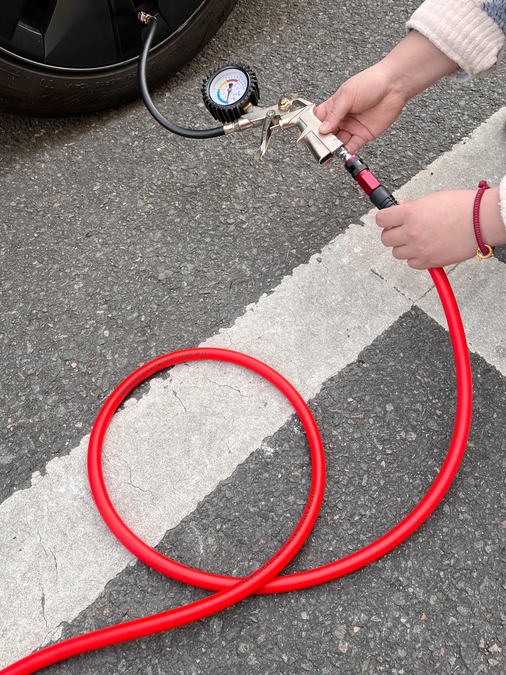 SYXQT Hybrid Air Hose kink-resistant bend restrictor reduces tangling and wear.