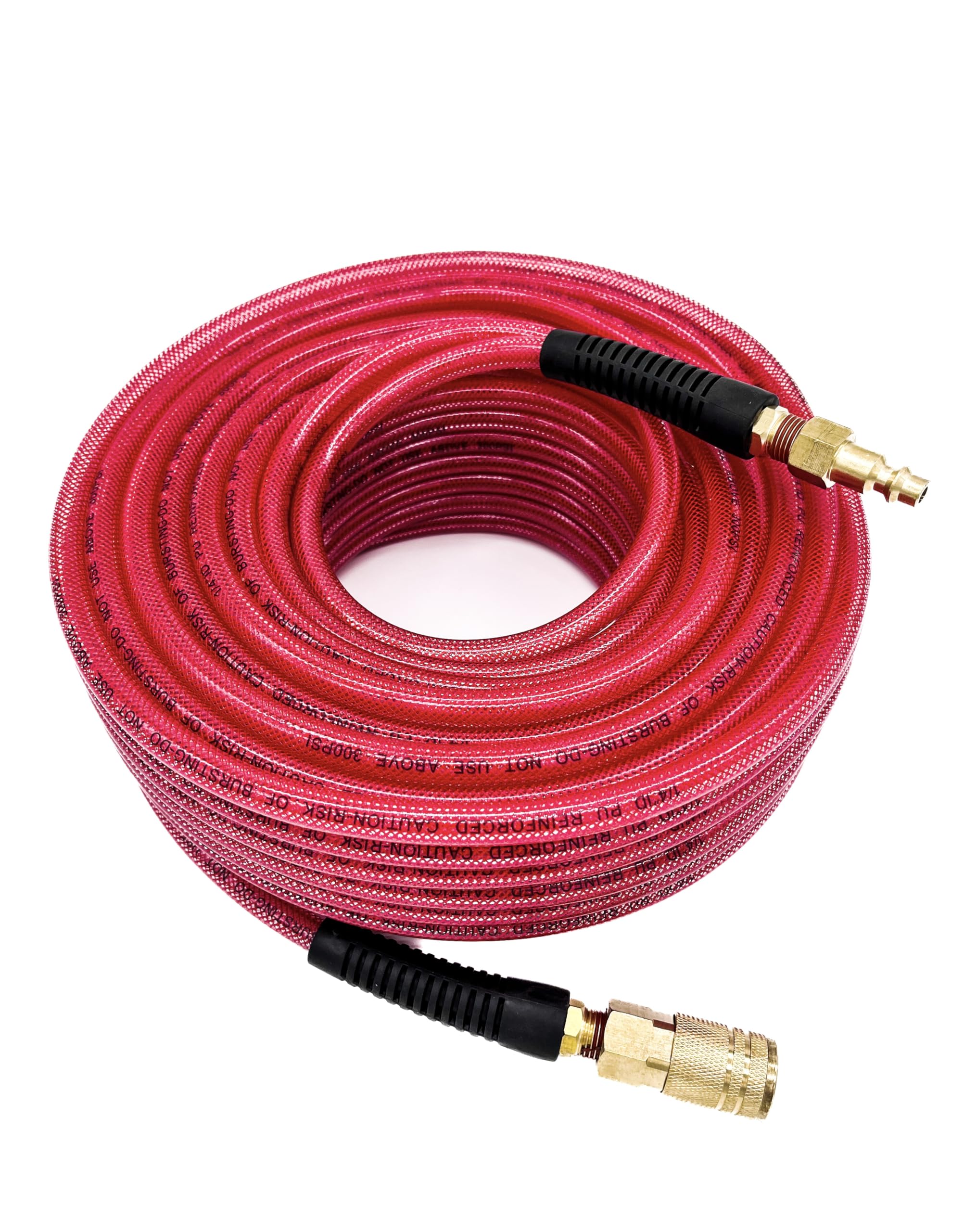 SYXQT PU air hose 100ft reinforced close-up shows durable flexibility for garages and shops.
