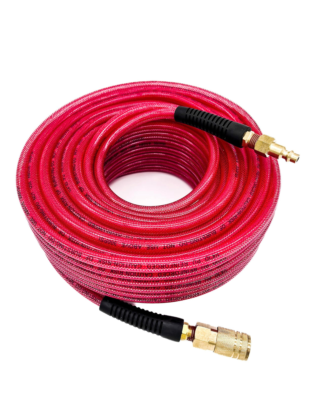 SYXQT PU air hose 100ft reinforced close-up shows durable flexibility for garages and shops.