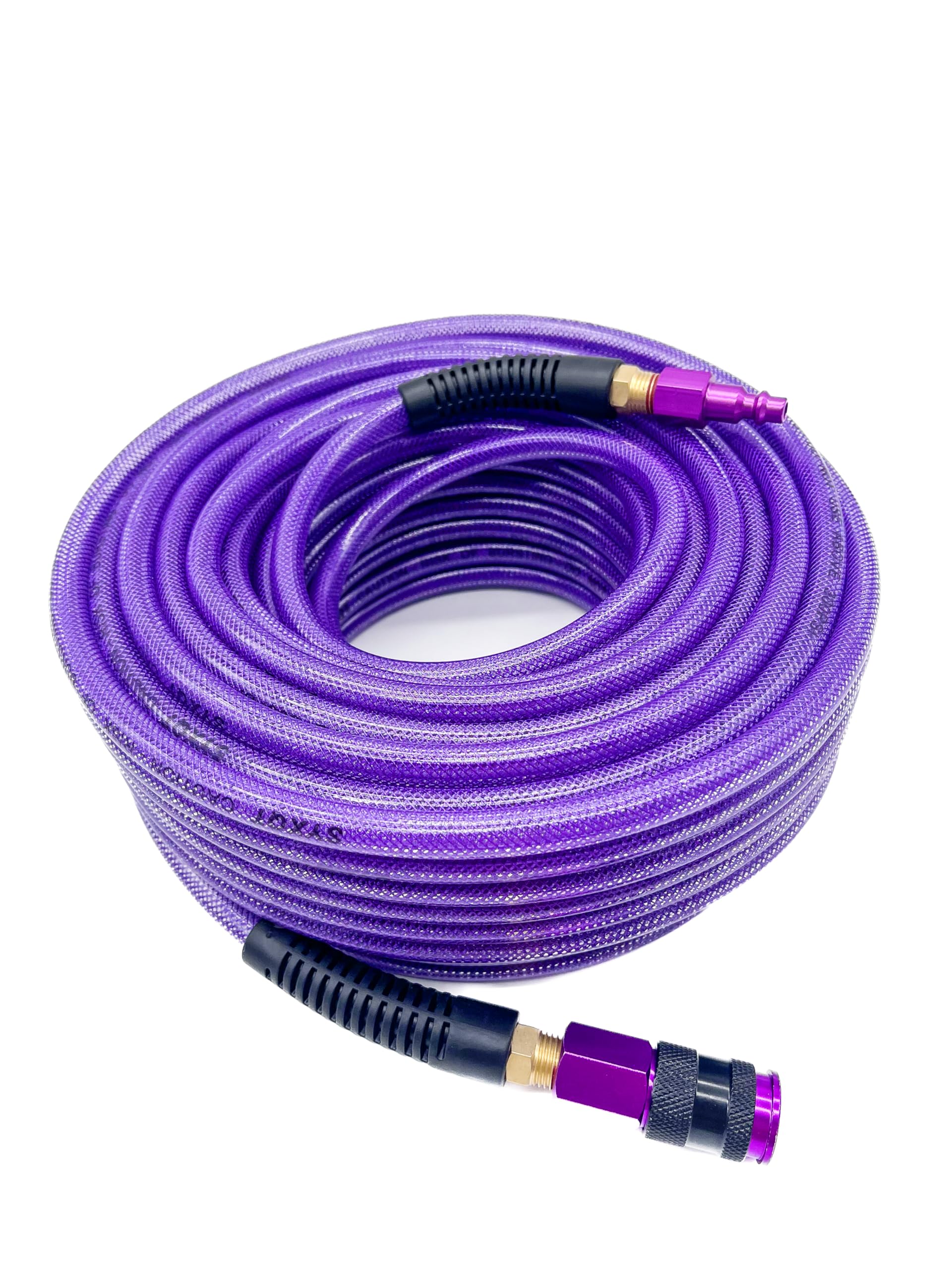 SYXQT PU air hose 100 ft reinforced purple ideal for flexible garage use.