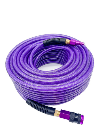SYXQT PU air hose 100 ft reinforced purple ideal for flexible garage use.