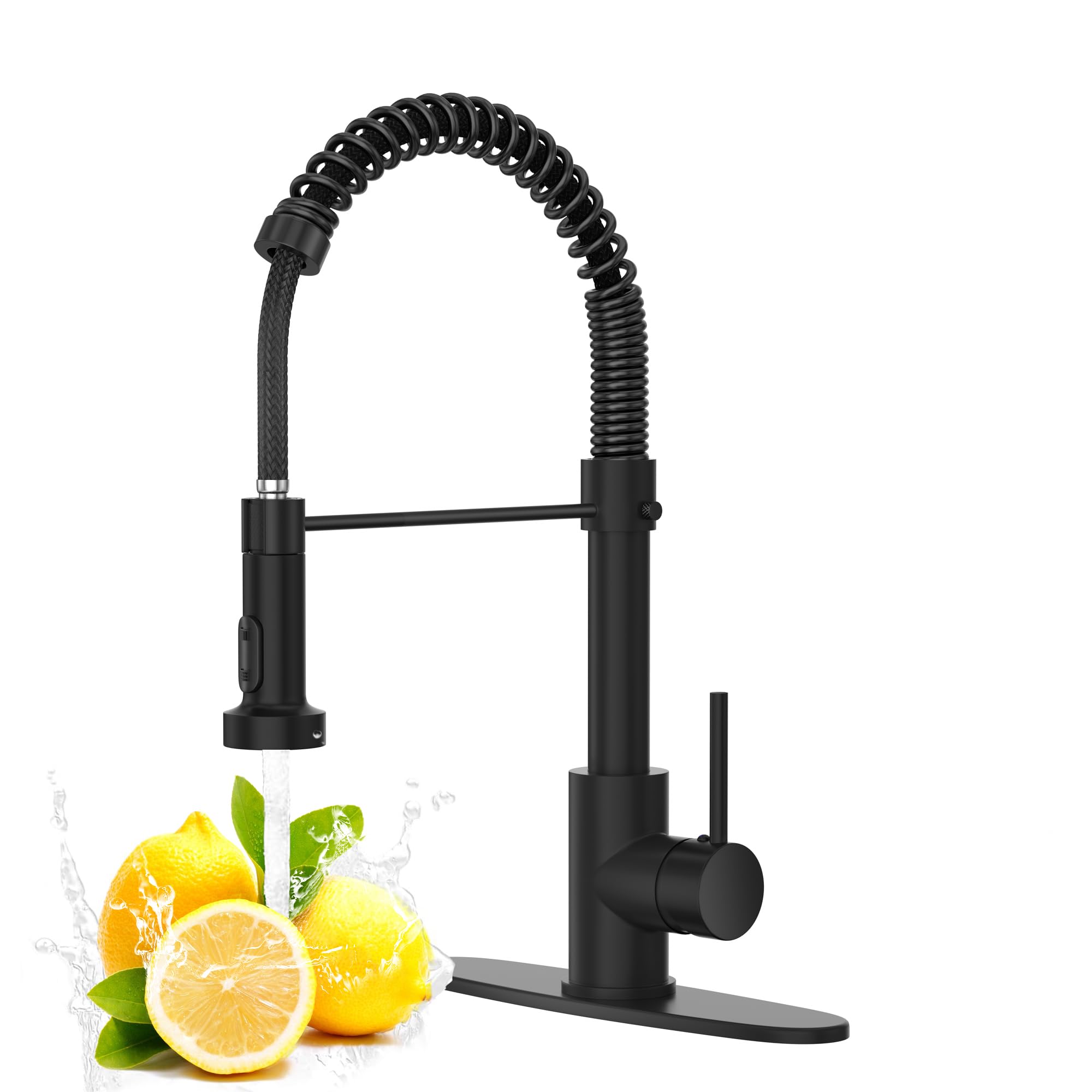 SYZYZTXY black kitchen faucet with pull-down sprayer for efficient pot cleaning.