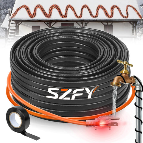 SZFY 24FT heat tape applied to a water pipe for reliable freezing protection