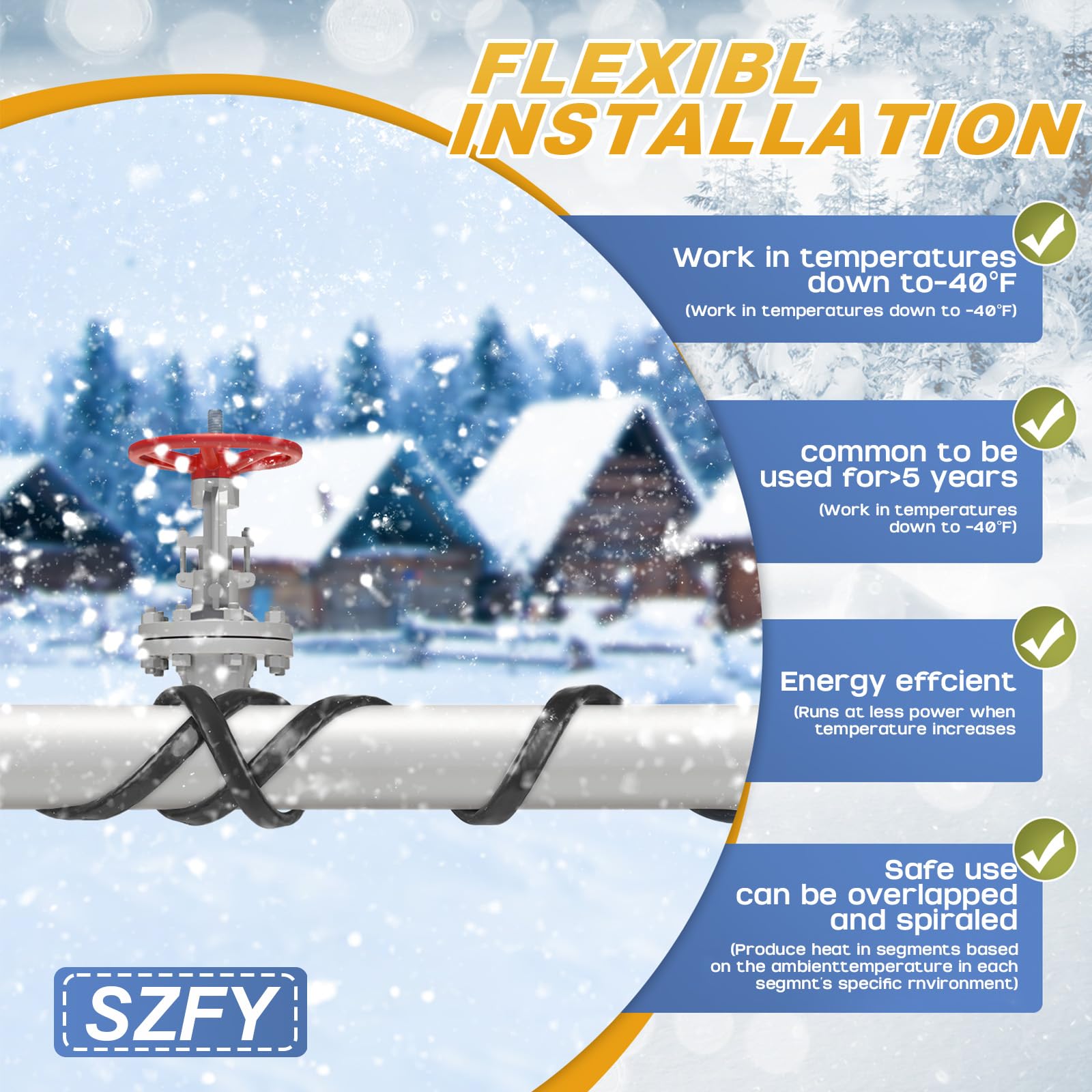 SZFY farm application heat tape for barns and outbuildings in cold weather.