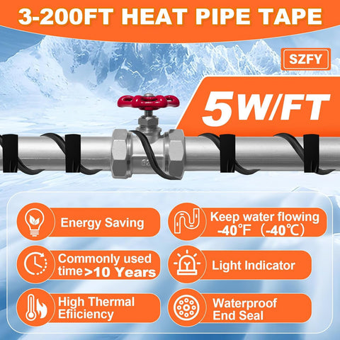 SZFY flat-design heat tape fitting snugly to pipes