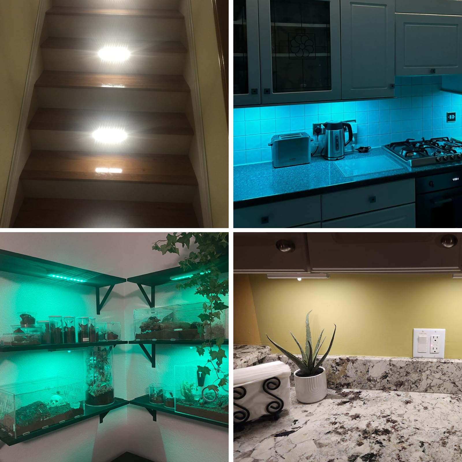 SZOKLED 4-pack provides versatile lighting across kitchen and closet spaces.