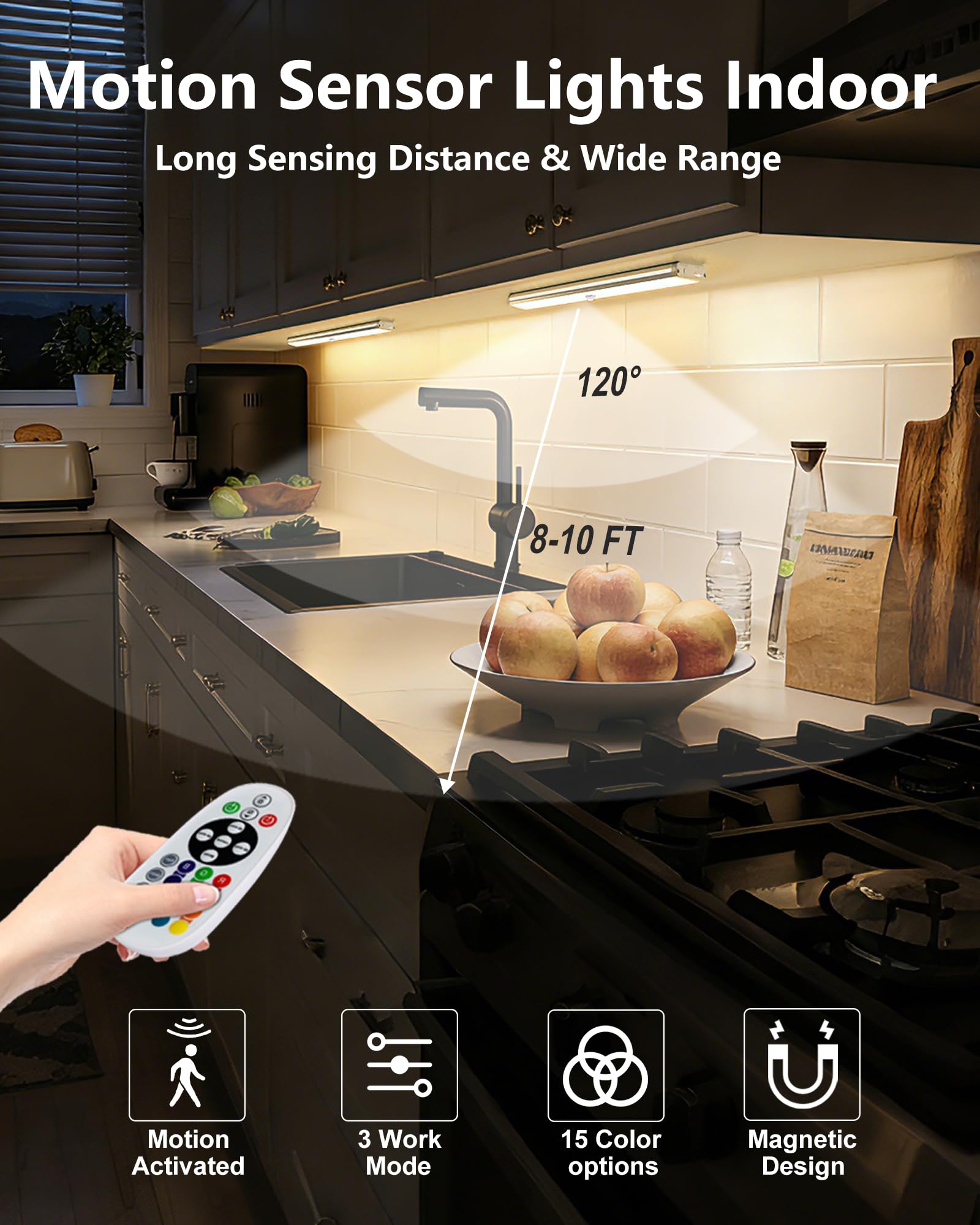 SZOKLED remote-control operation for under-cabinet lighting in convenience setup.