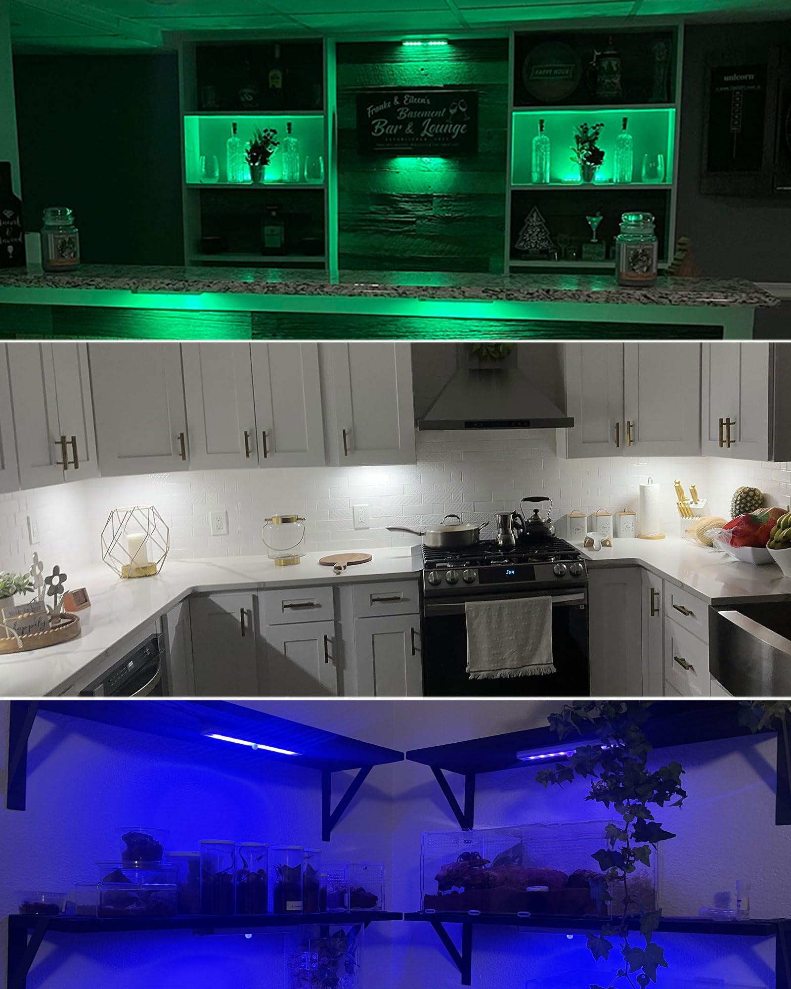 SZOKLED RGB color-change enables mood lighting for pantry or display.